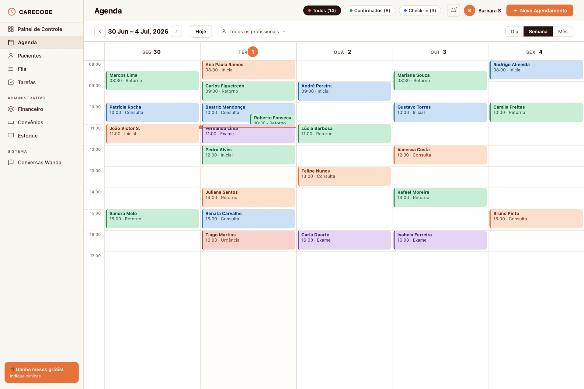 Agenda da Carecode com a semana cheia de consultas