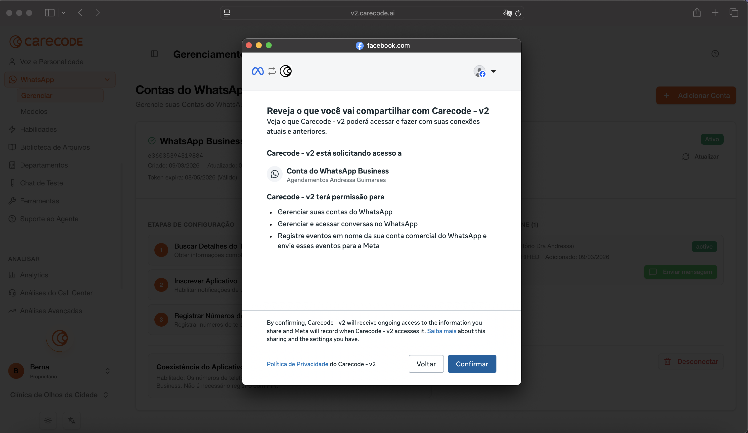 Clique em confirmar e espere o modal fechar