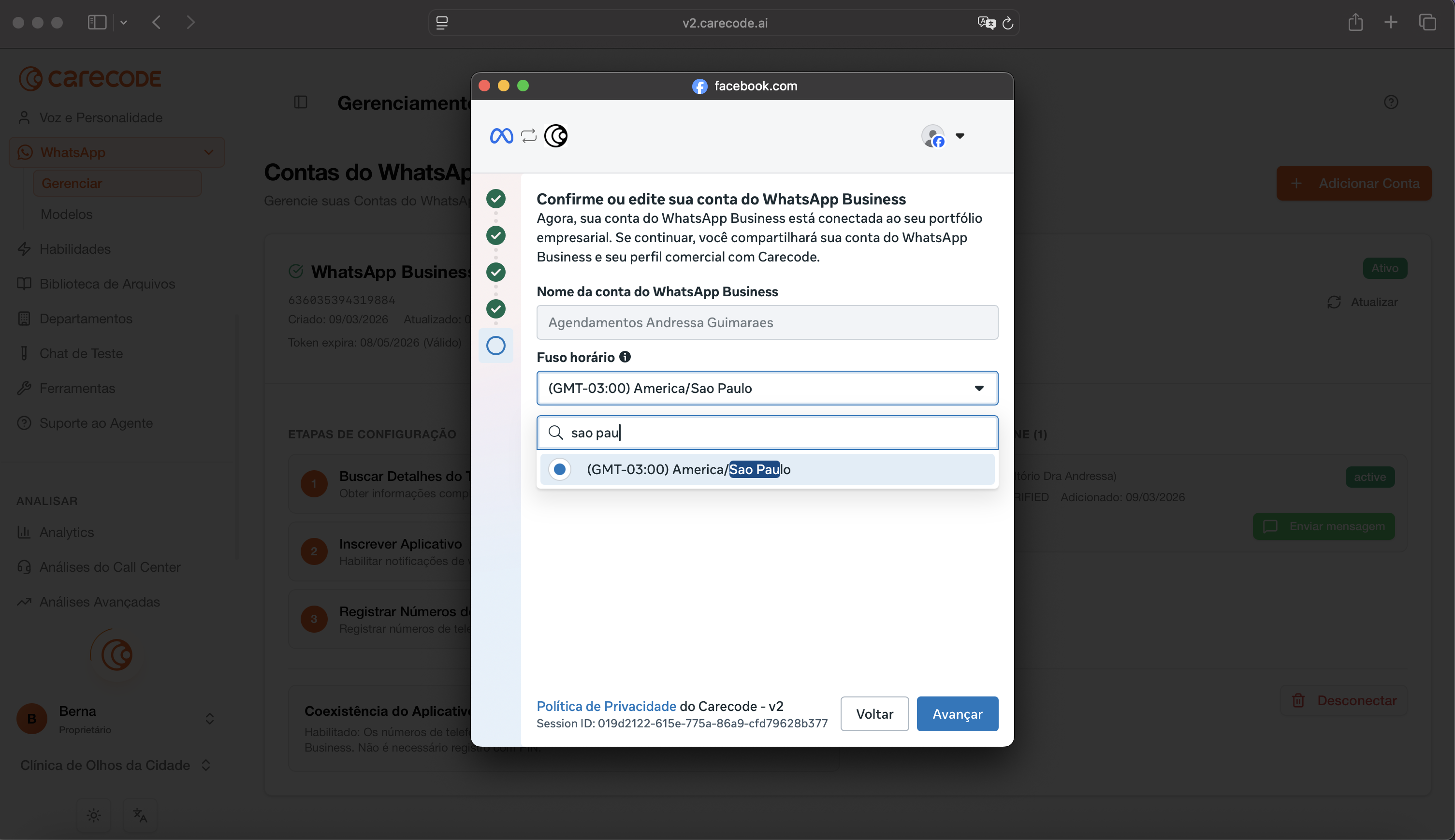 Seleção de fuso horário America/Sao_Paulo