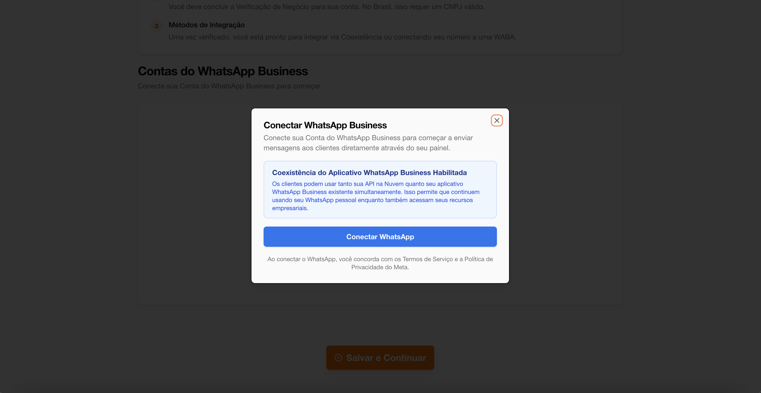 Modal da Meta aberto
